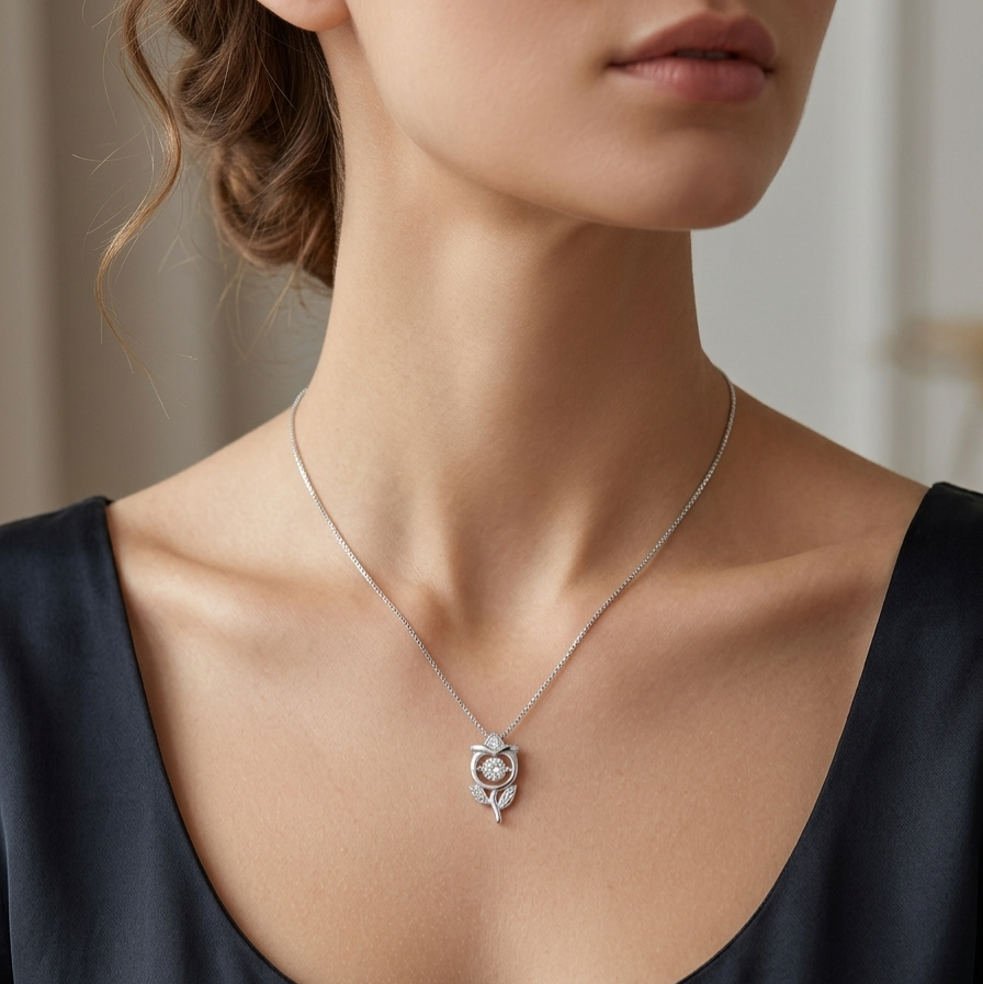 Rosa Dancing Crystal 925 Sterling Silver Necklace