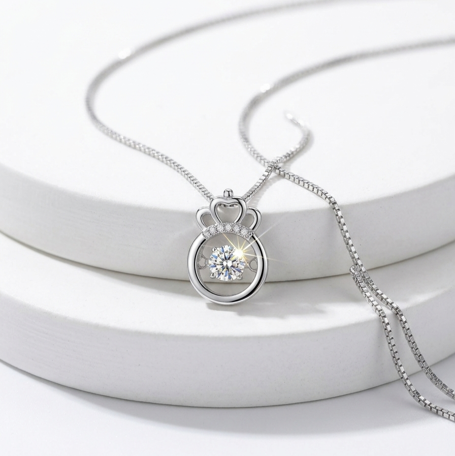 Reign Halo 925 Silver Floating Solitaire Necklace