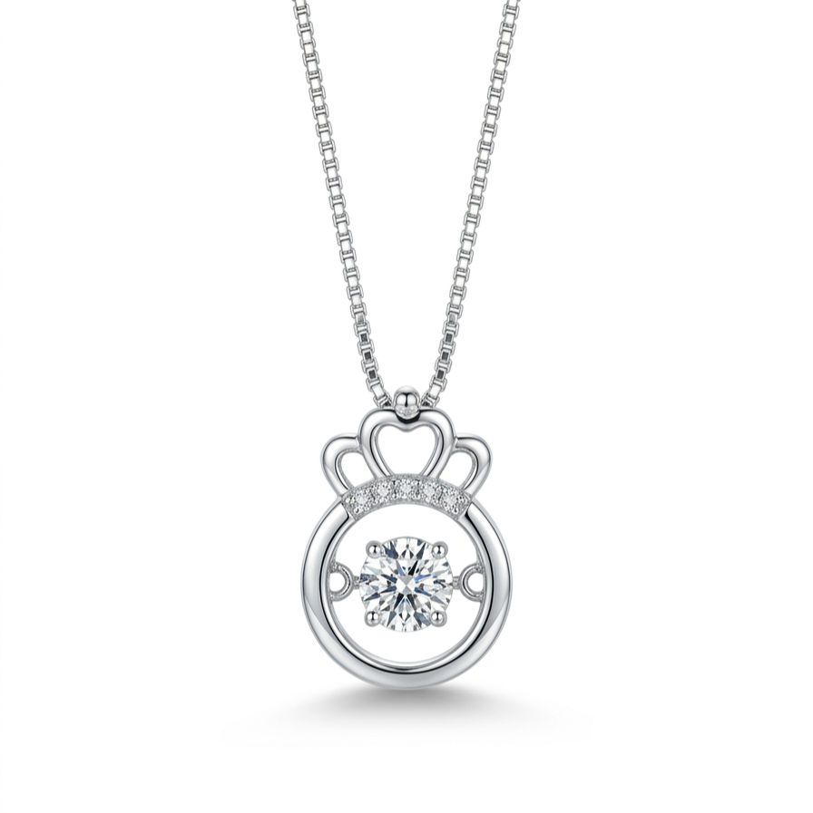 Reign Halo 925 Silver Floating Solitaire Necklace