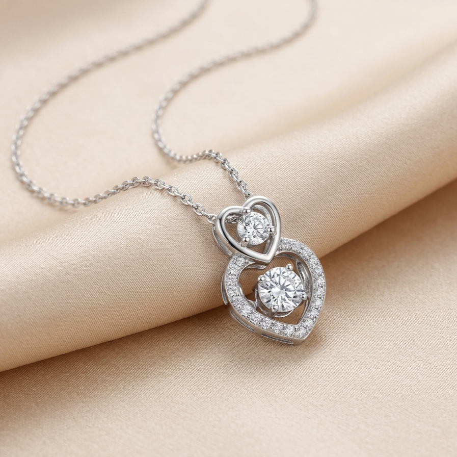Eternal Heart Dancing Crystal 925 Silver Necklace