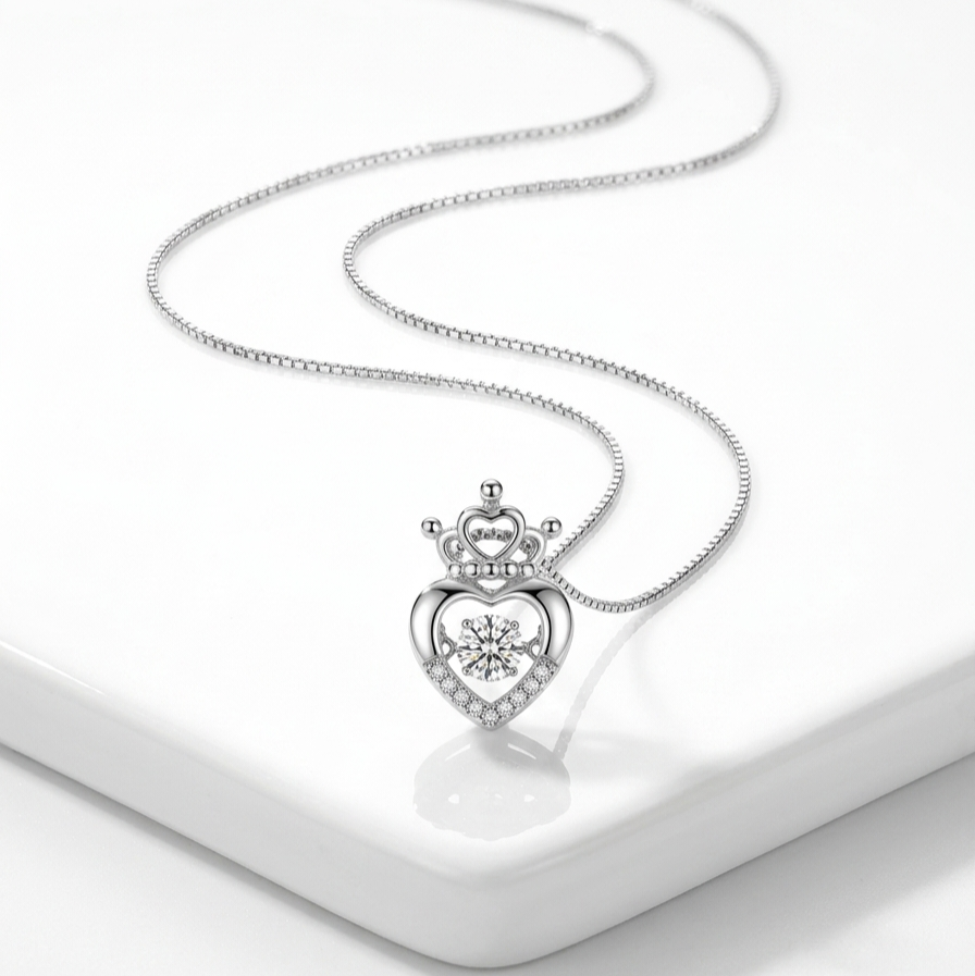 Queen Of Hearts 925 Dancing Crystal Silver Necklace