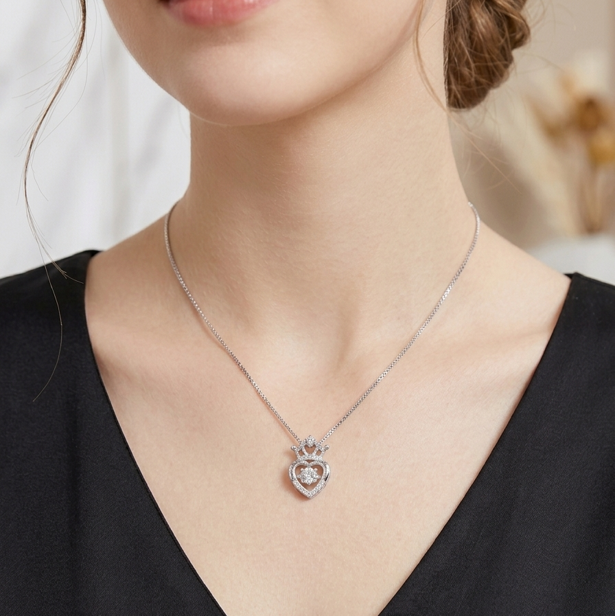 Queen Of Hearts 925 Dancing Crystal Silver Necklace