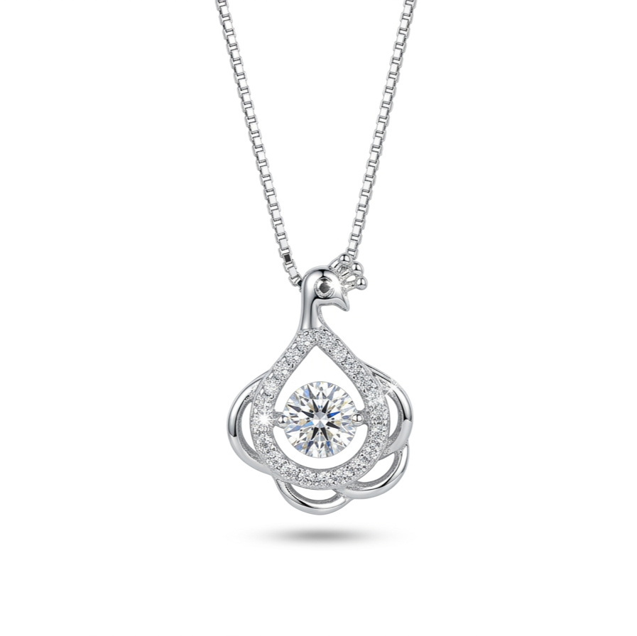 Peacock Dancing Crystal 925 Silver Chain Pendant