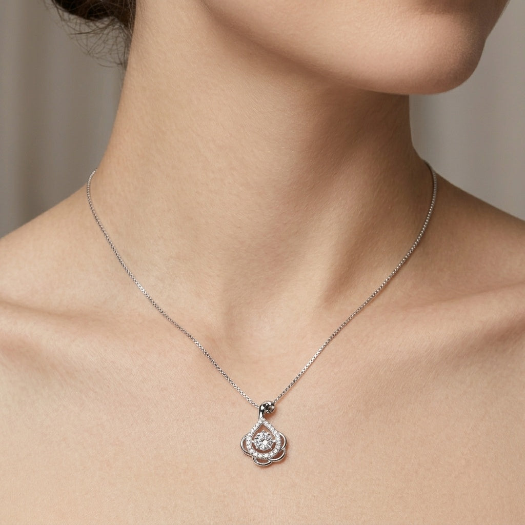 Peacock Dancing Crystal 925 Silver Chain Pendant