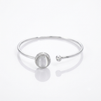 Moonstone Halo Open Cuff 925 Sterling Silver Bangle
