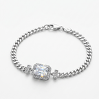 Statement Square Halo Curb 925 Sterling Silver Bracelet