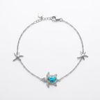 Blue Opal Sea Turtle & Starfish 925 Sterling Silver Bracelet