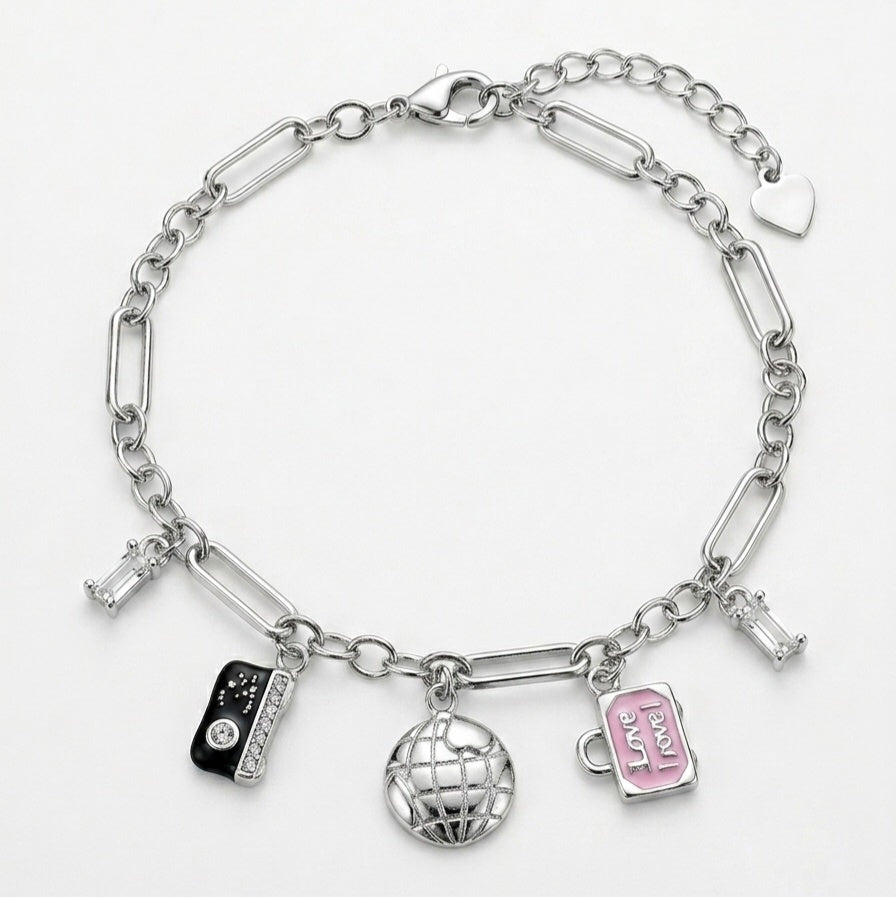 Jetsetter Paris Charm 925 Silver Link Bracelet