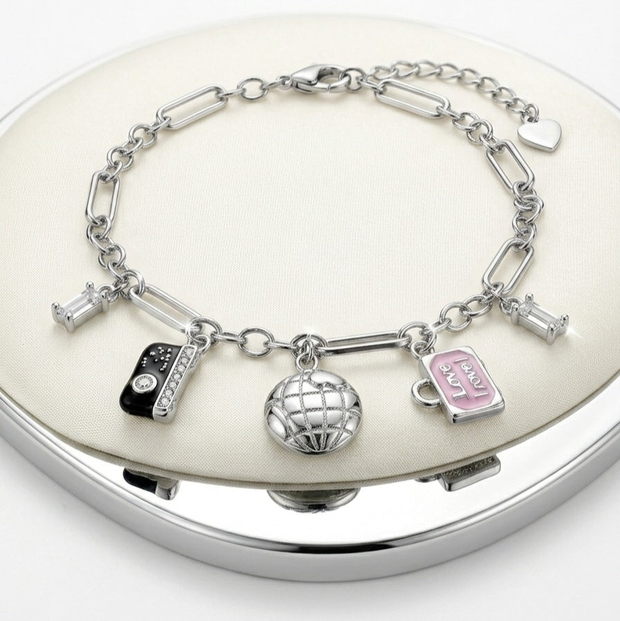 Jetsetter Paris Charm 925 Silver Link Bracelet