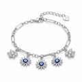 Evil Eye & Crystal Sunburst 925 Sterling Silver Bracelet