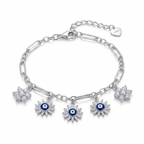 Evil Eye & Crystal Sunburst 925 Sterling Silver Bracelet