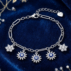 Evil Eye & Crystal Sunburst 925 Sterling Silver Bracelet