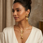 18K Gold Plated Empress Filigree Flower Anti-Tarnish Earring & Necklace Set