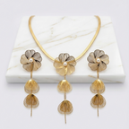 18K Gold Plated Empress Filigree Flower Anti-Tarnish Earring & Necklace Set