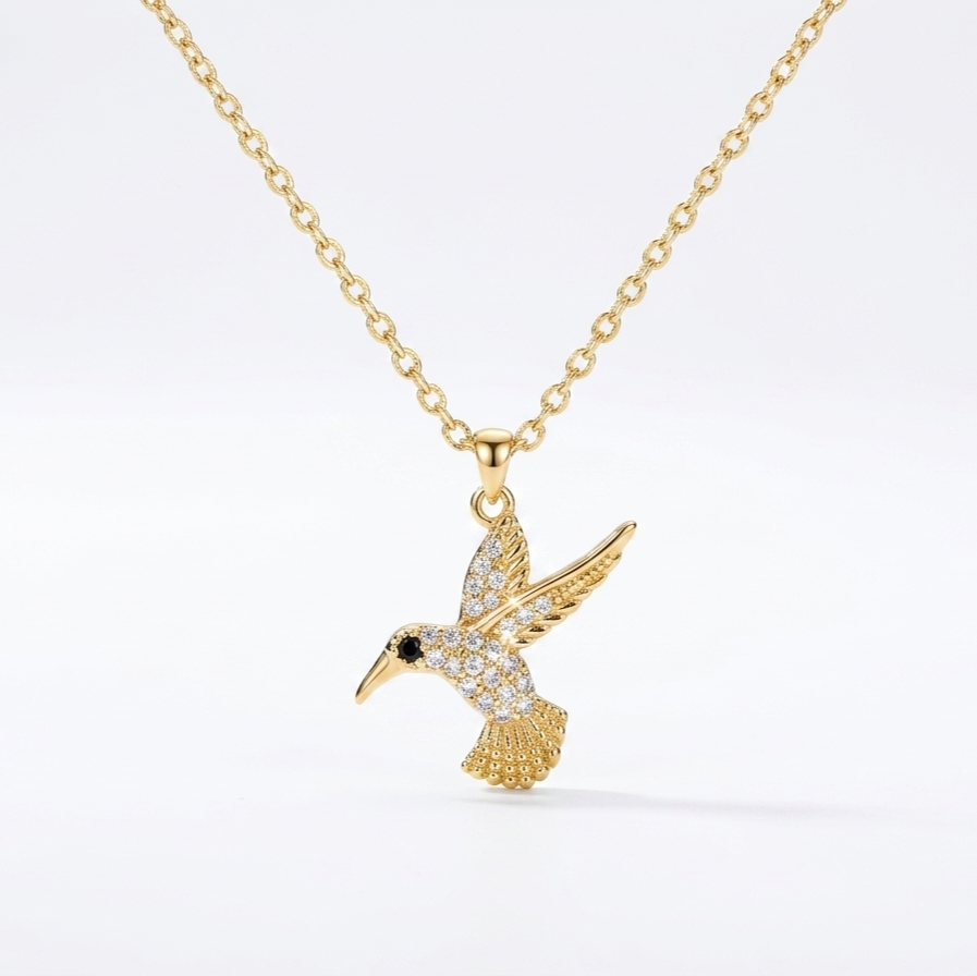 18K Gold Plated Humming Bird Anti-Tarnish Pendant Necklace