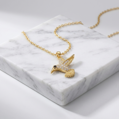 18K Gold Plated Humming Bird Anti-Tarnish Pendant Necklace