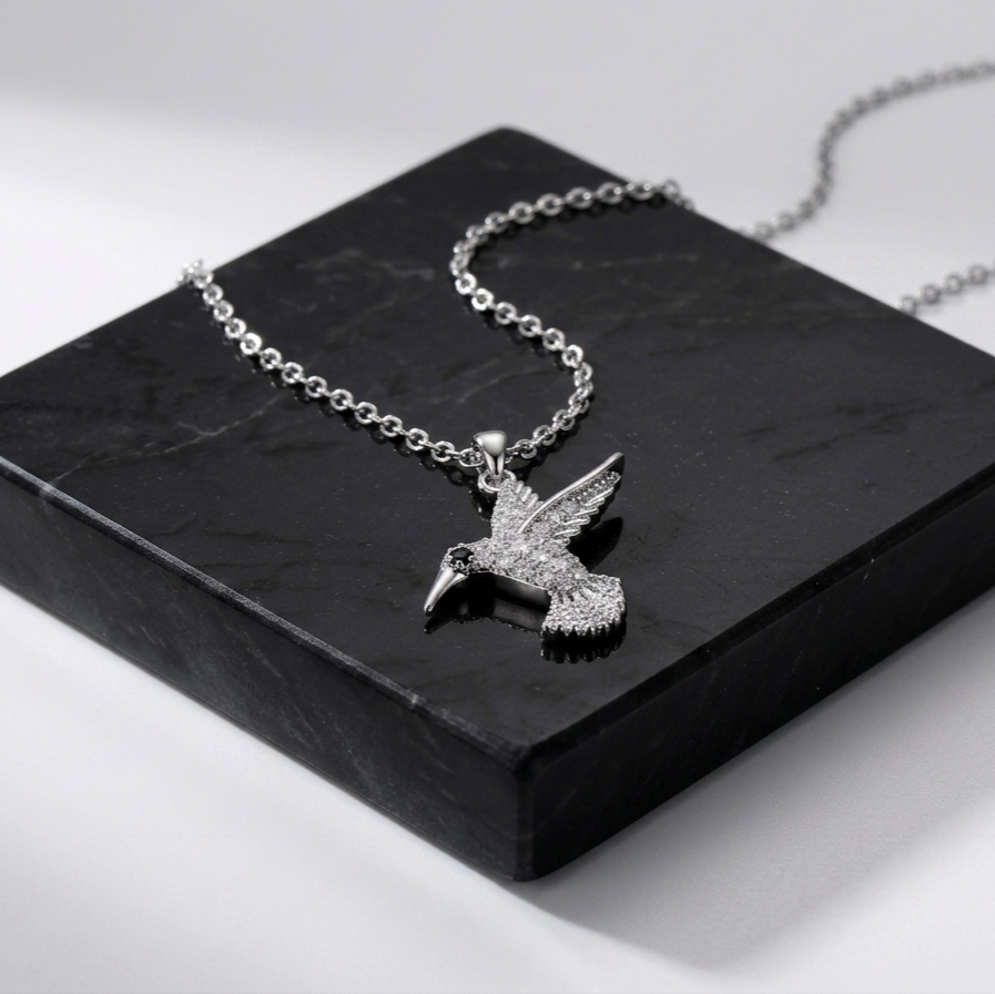 18K Gold Plated Rhodium Humming Bird Anti-Tarnish Pendant Necklace