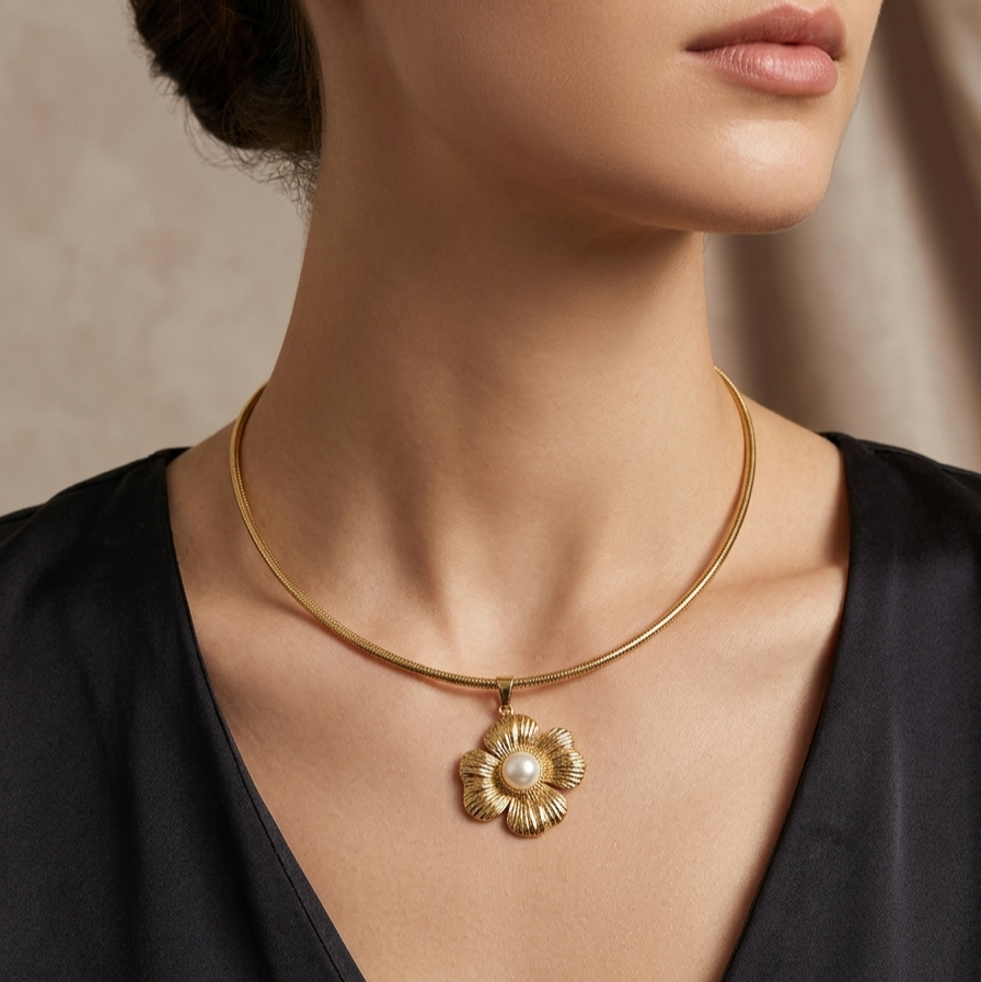 18K Gold Plated Vintage Gilded Petal Omega Anti-Tarnish Collar