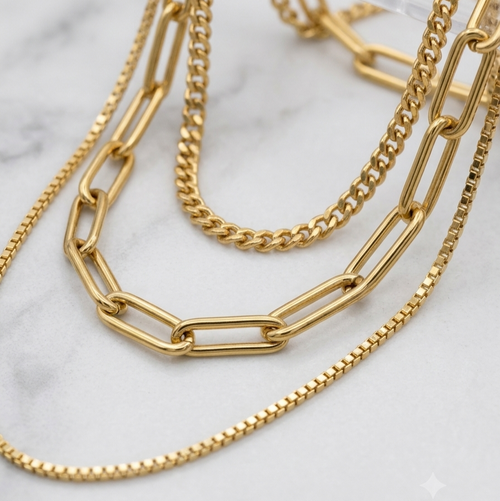 18K Gold Plated Triad Link Anti-Tarnish Necklace