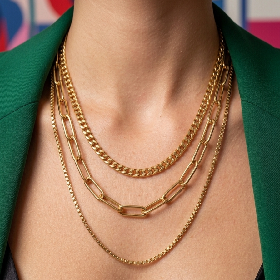 18K Gold Plated Triad Link Anti-Tarnish Necklace