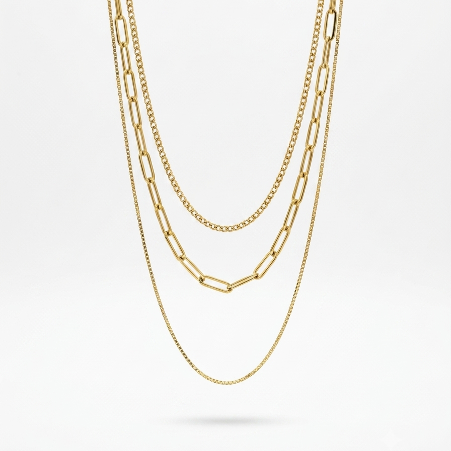 18K Gold Plated Triad Link Anti-Tarnish Necklace