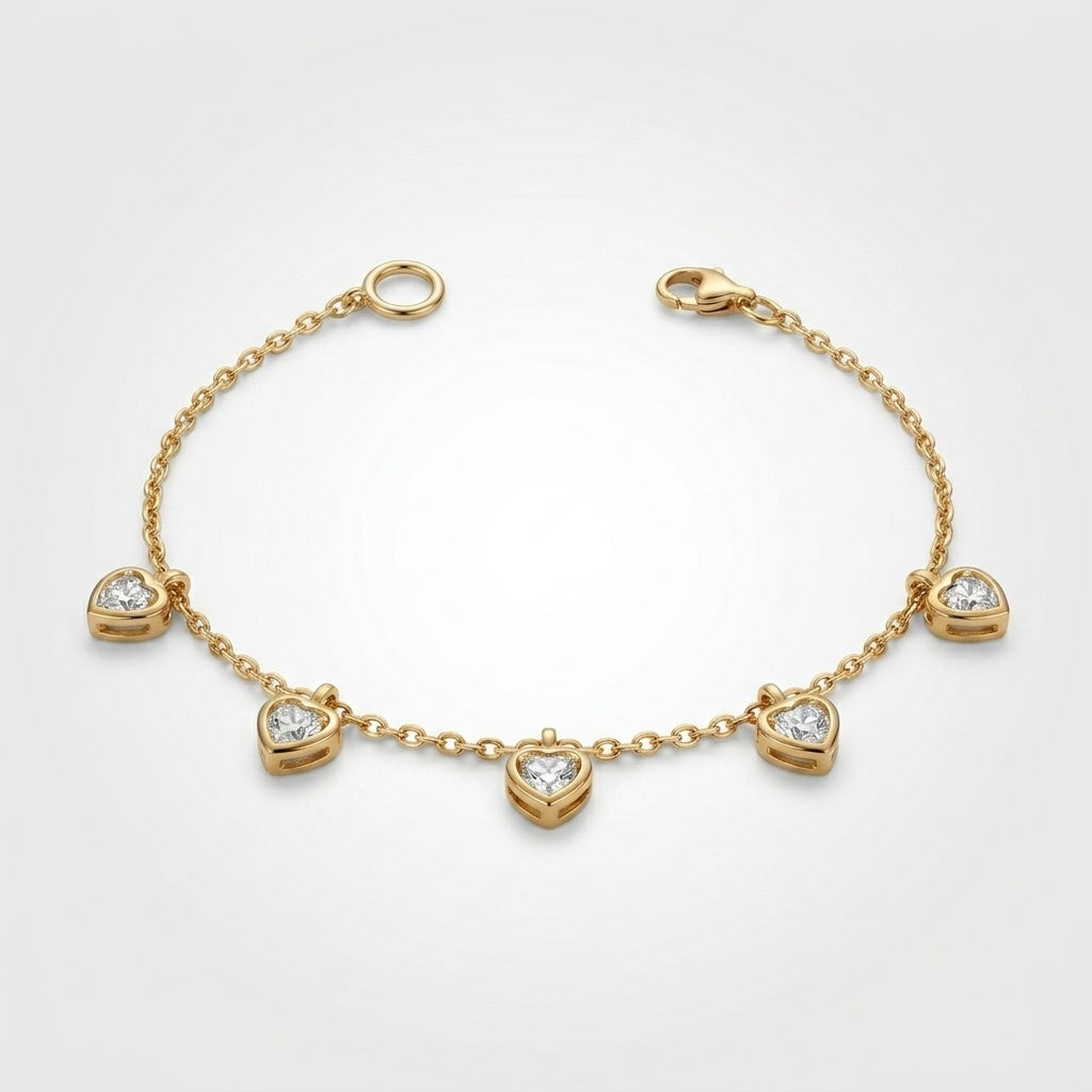 Anti-Tarnish Gold Heart Dangle Adjustable Chain Bracelet