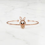 Rose Gold Anti-Tarnish Bunny Champagne Crystal Cuff Adjustable Bangle