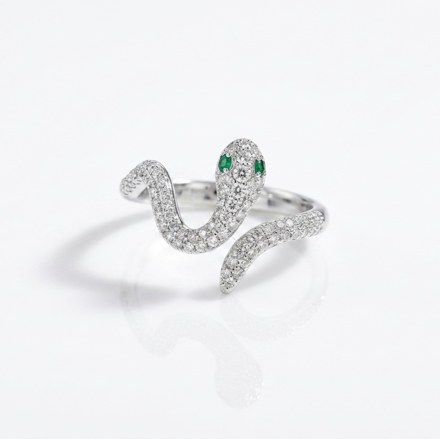 Micro Pave Serpent Statement Rhodium Plated Ring