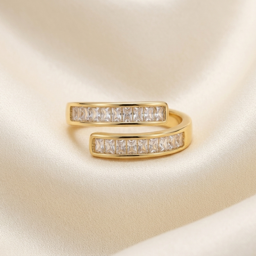 18K Gold Plated Parallel Spark Anti Tarnish Gold Plated Adjustable Ring