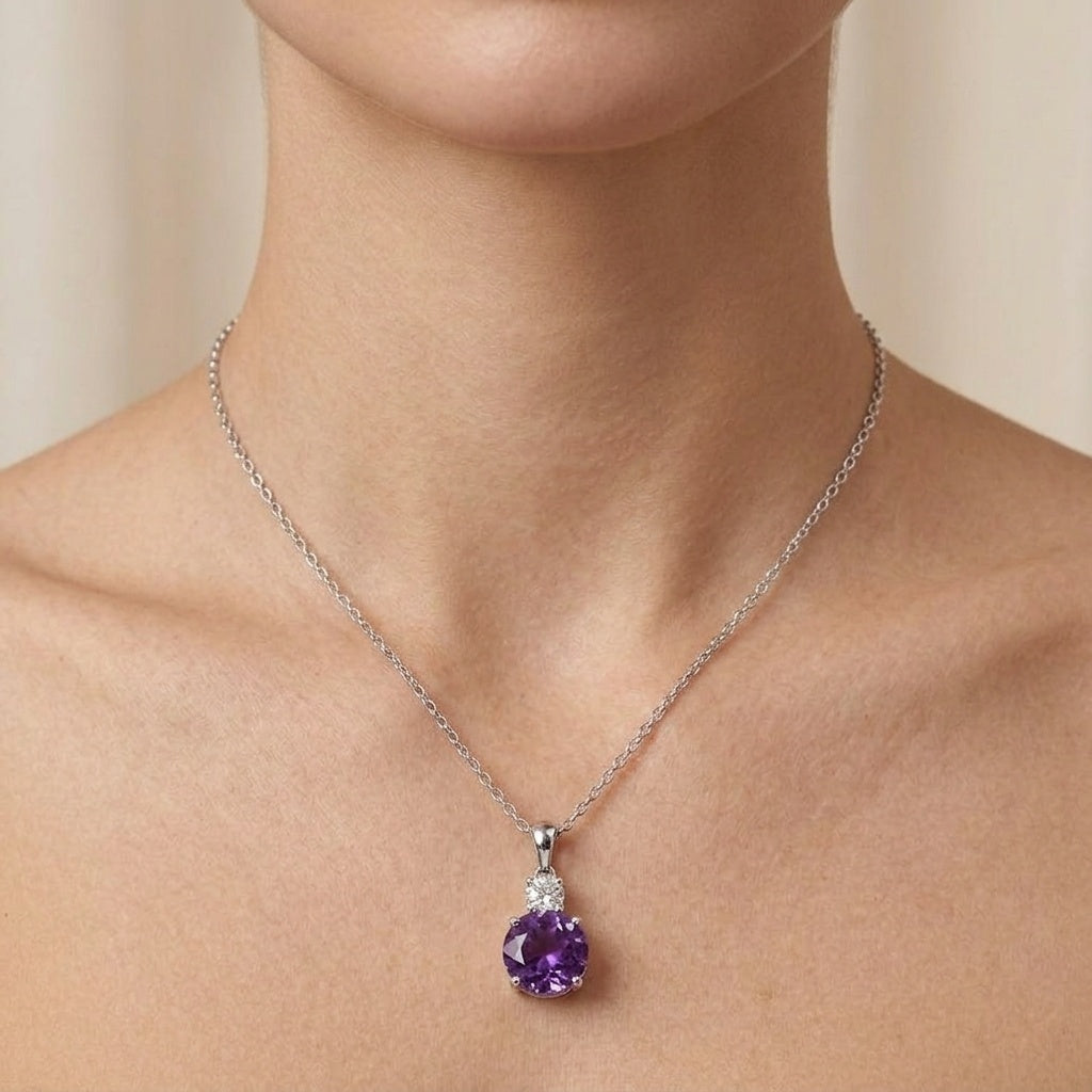 925 Sterling Silver Purple Amethyst Pendant, Ring & Earring Set