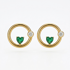 18Kt Gold Plated Open Circle Emerald Heart Studs