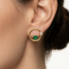 18Kt Gold Plated Open Circle Emerald Heart Studs