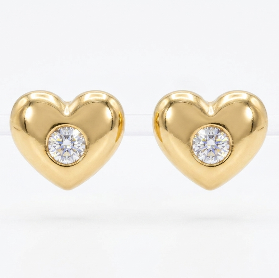 18Kt Gold Plated Domed Heart Studds