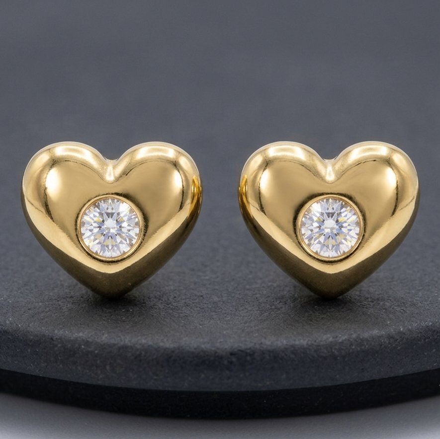 18Kt Gold Plated Domed Heart Studds