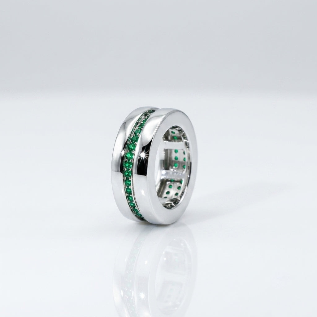 925 Sterling Silver Fuchsia Moveable Green Channel Set Ring