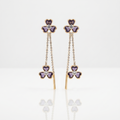 earrings with purple clover-shaped stones with diamonds and gold drop