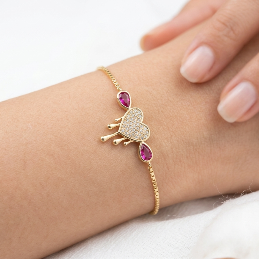 Love Droplet Ruby Gold 925 Sterling Silver Bracelet