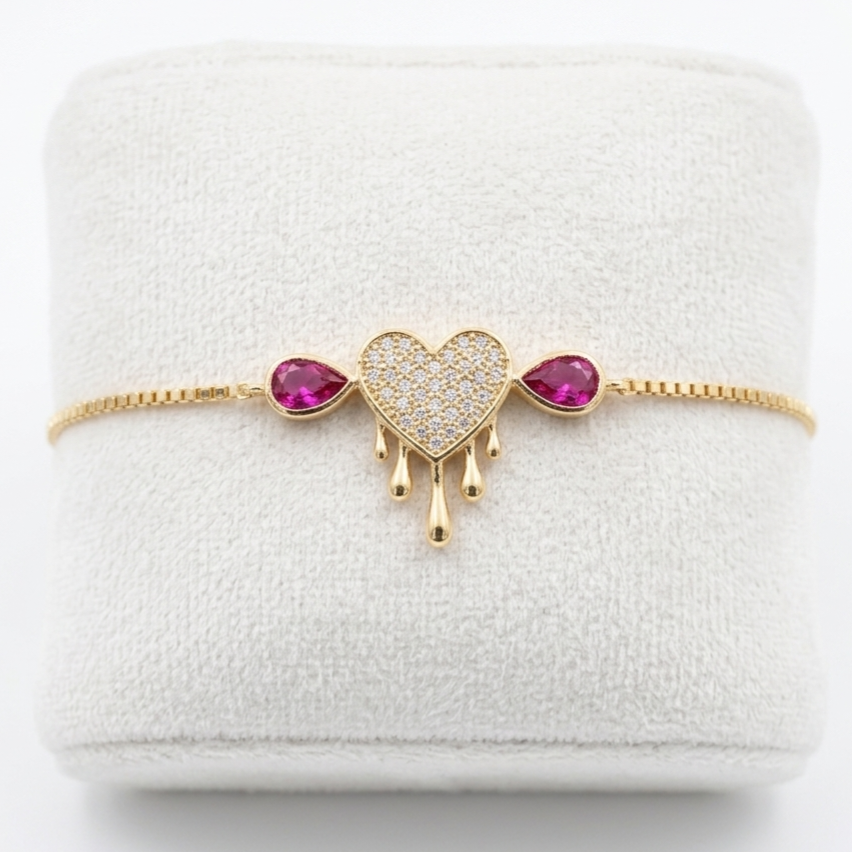 Love Droplet Ruby Gold 925 Sterling Silver Bracelet