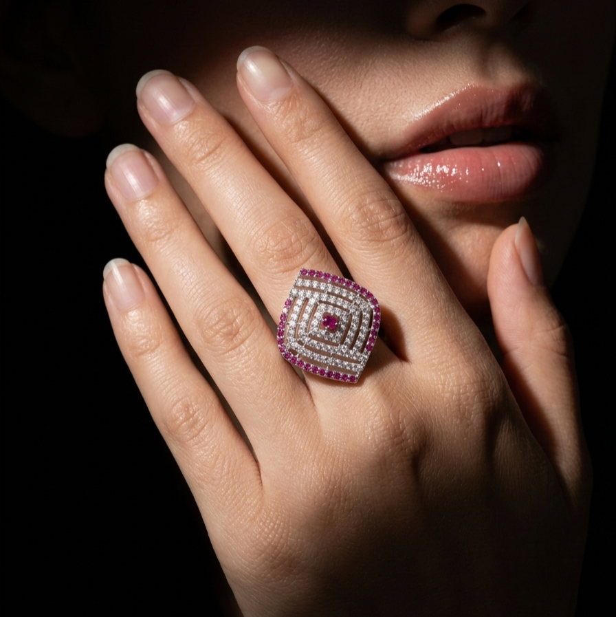 Meridian Halo 925 Silver Luxury Cocktail Ring