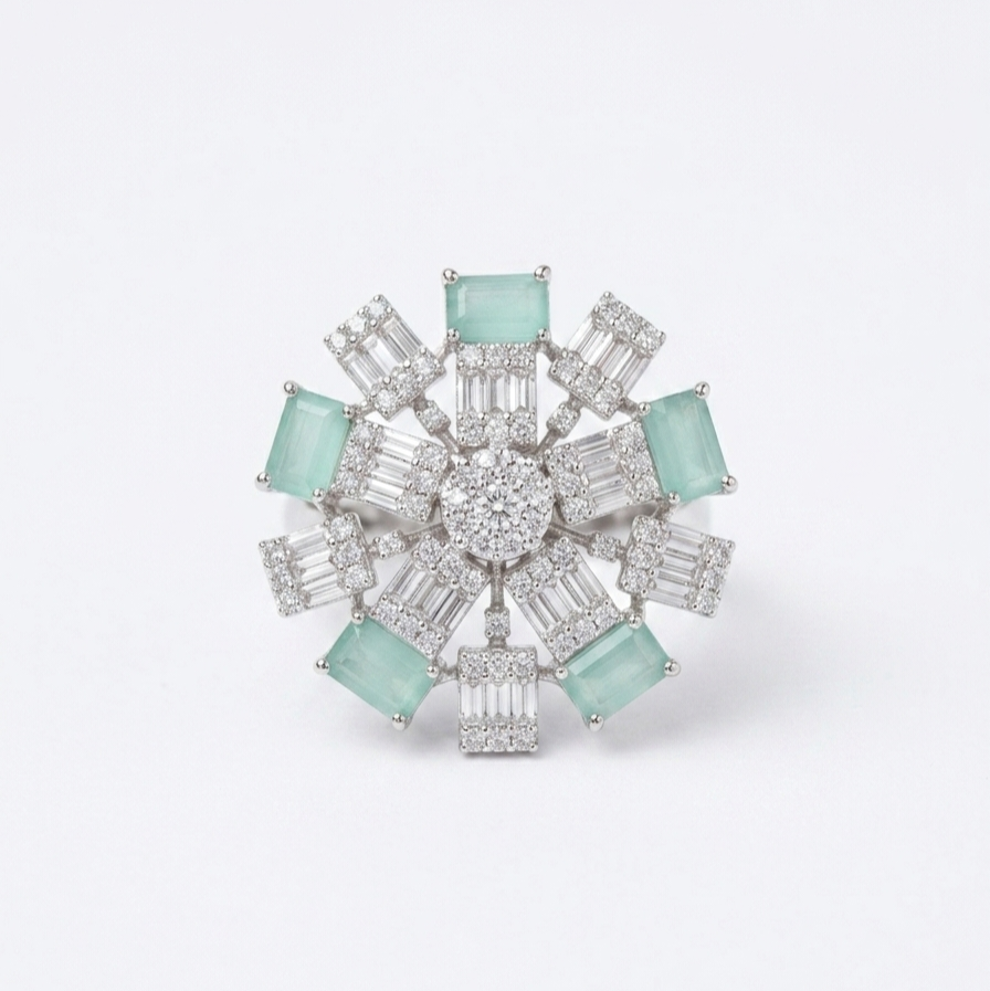Diamond and jade Ring Flower