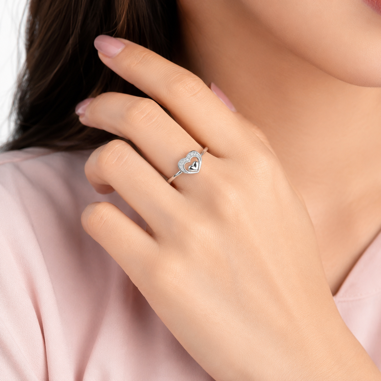 silver double heart ring