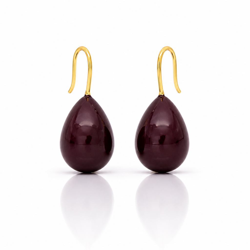 Burgundy Drop Gold Hook Anti-Tarnish Earrings