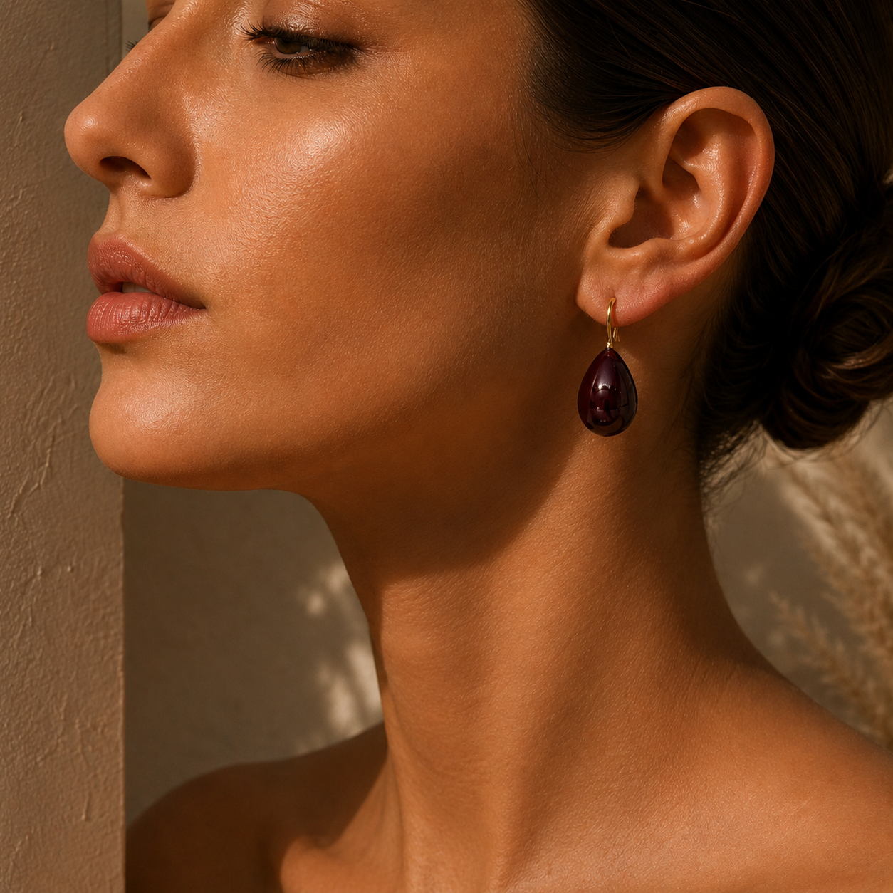 Burgundy Drop Gold Hook Anti-Tarnish Earrings