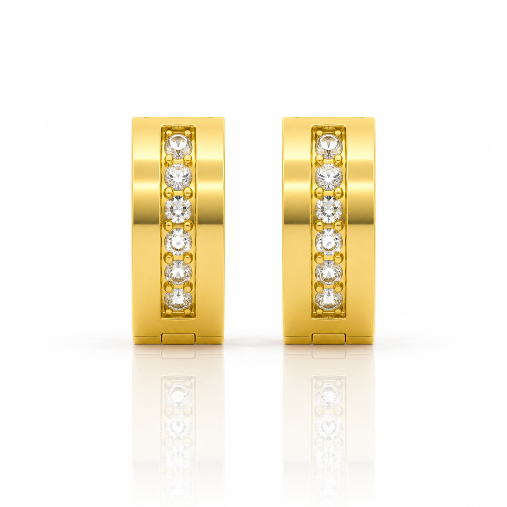 Gold hoop earrings with embedded diamonds