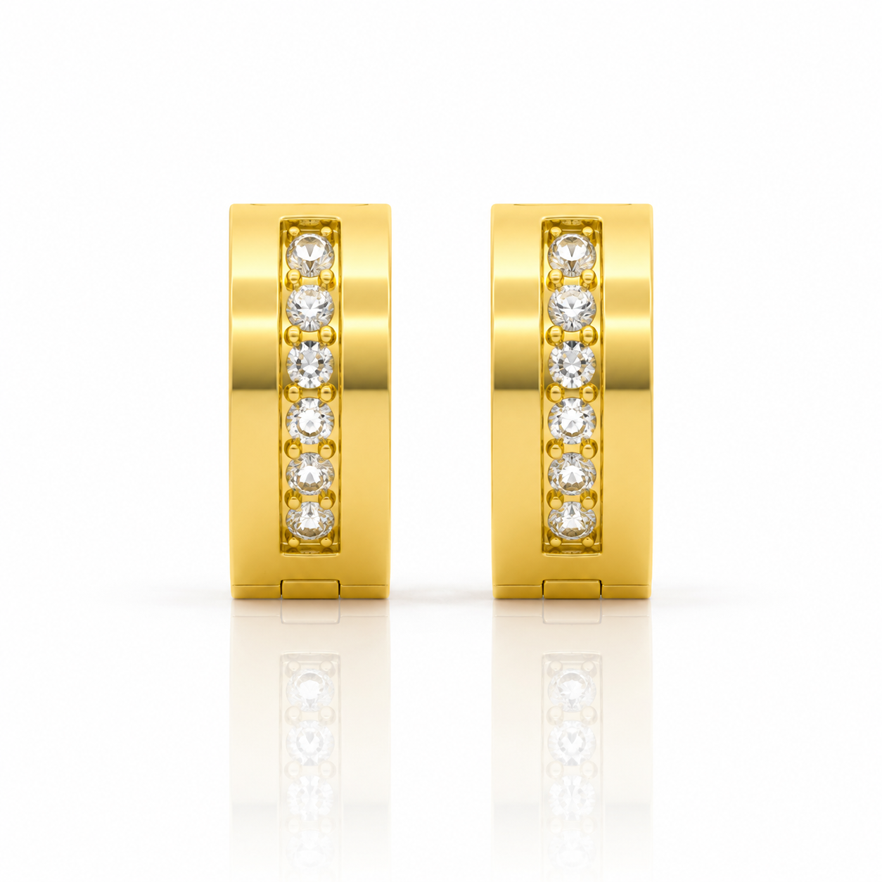 Gold hoop earrings with embedded diamonds