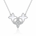 Butterfly-shaped necklace with white stones on a white background