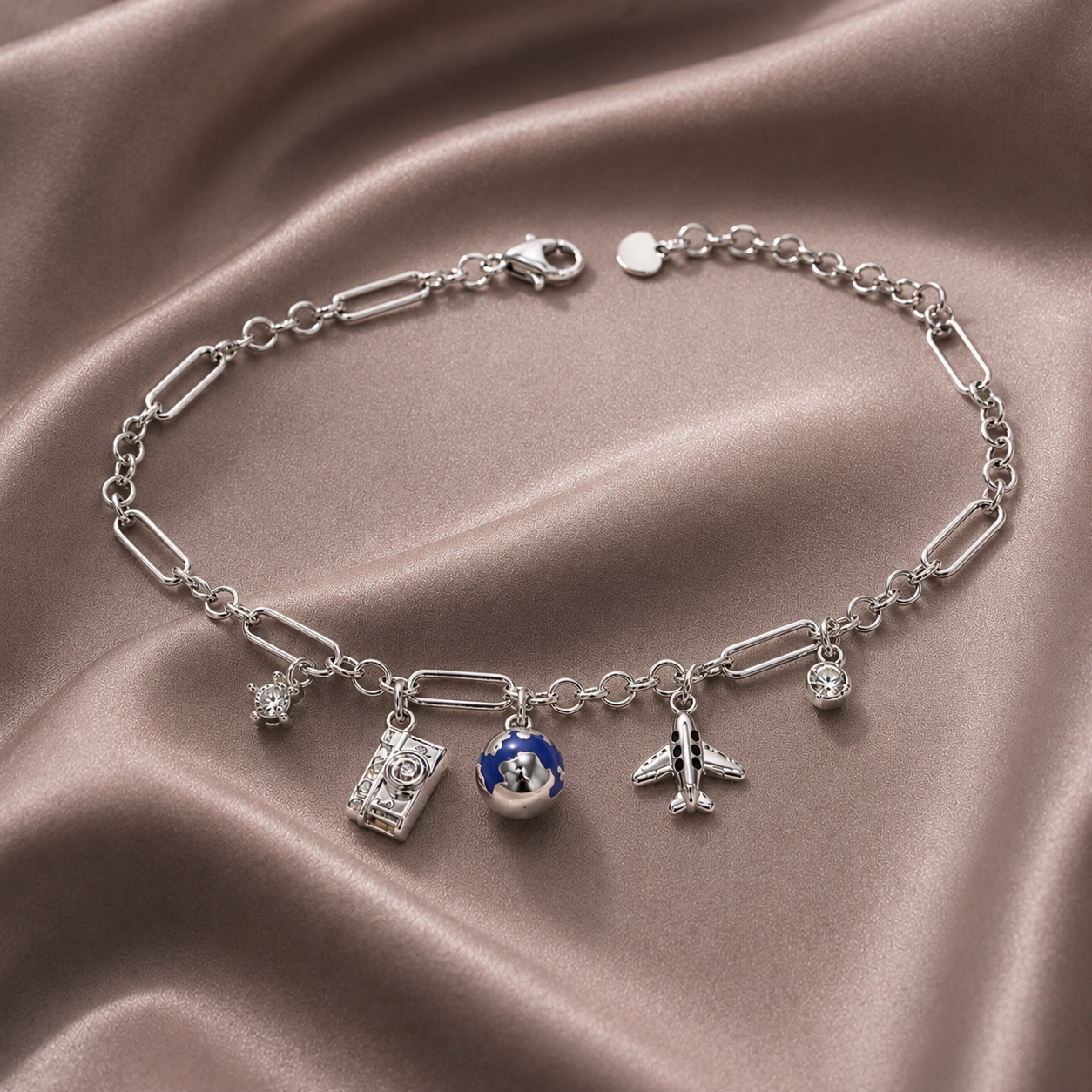 Wanderlust charm 925 Sterling Silver Chain Bracelet