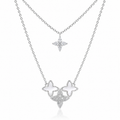 Star-shaped silver necklace with white stones on a white background