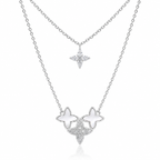 Star-shaped silver necklace with white stones on a white background