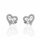 Heart-shaped earrings with pearl center and butterfly design